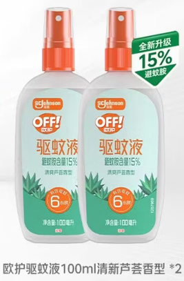 雷达(Raid)欧护驱蚊喷雾100ml*2清爽芦荟香型 花露水驱蚊液
