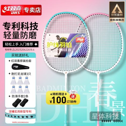 红双喜（DHS）羽毛球拍对拍套装含球训练比赛成人儿童学生防磨羽拍2支双拍