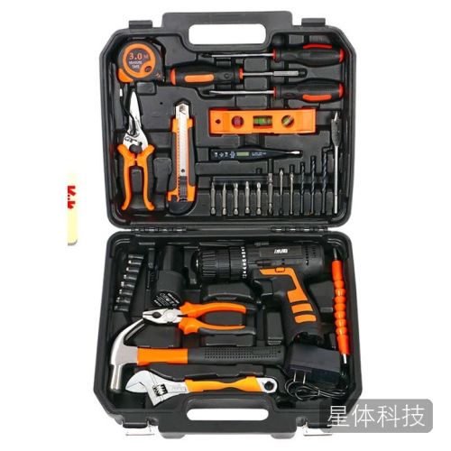 冰禹 BJ-793 电钻工具箱套装 工具组套 电动螺丝刀 木工螺丝批扳手五金工具 35件套*12V双速一电