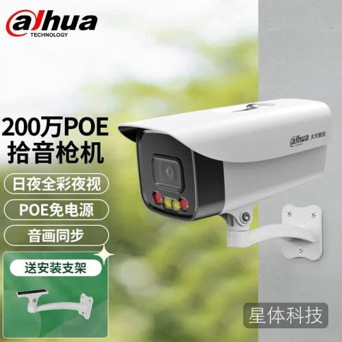 dahua大华摄像头200万POE供电双光全彩夜视自带录音监控摄像机室外枪机DH-P20A1-A-IL2 3.6mm