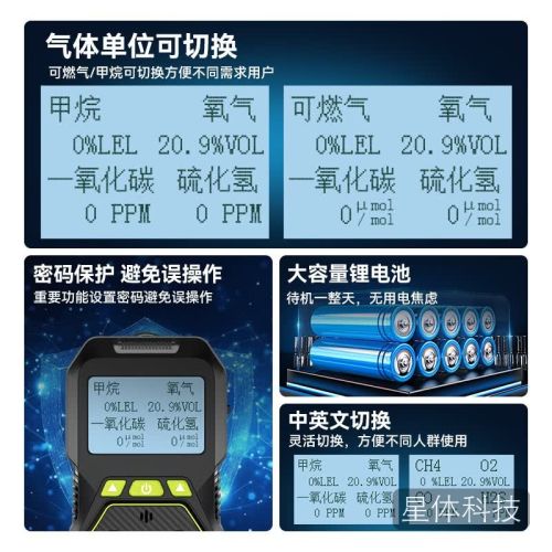 凯陆手持式四合一气体检测仪可燃氧气硫化氢一氧化碳有害气体报警器